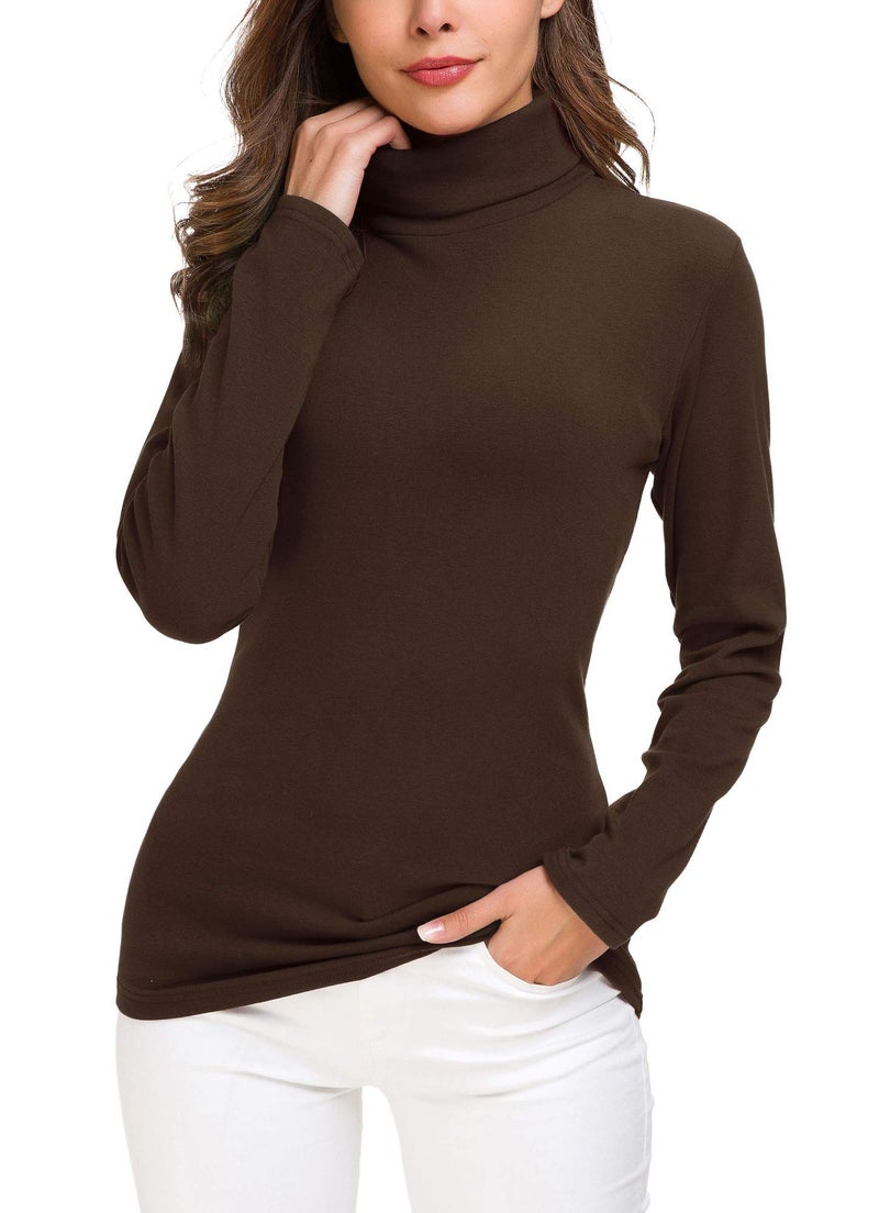 EXCHIC Women's Long Sleeve Turtleneck Sweater Slim Fitted Knitted Pullover Sweater Tops (Coffee, Small) - Image 1